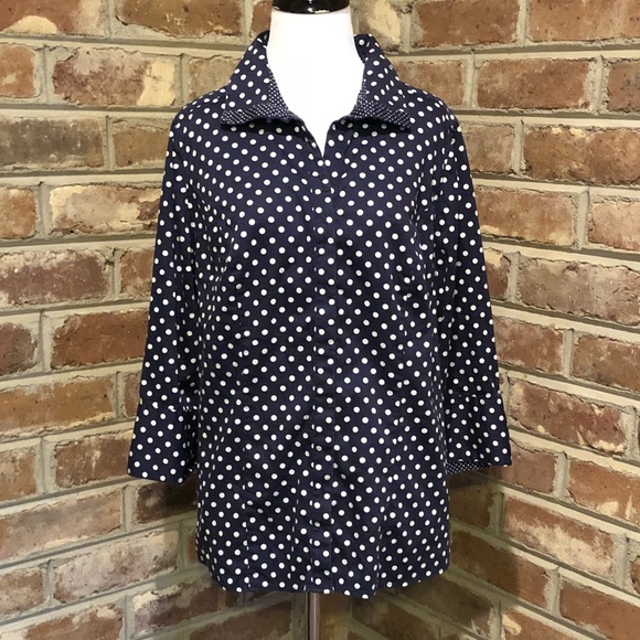 Lane Bryant Tops - Lane Bryant Navy Polka Dot Button Down Shirt